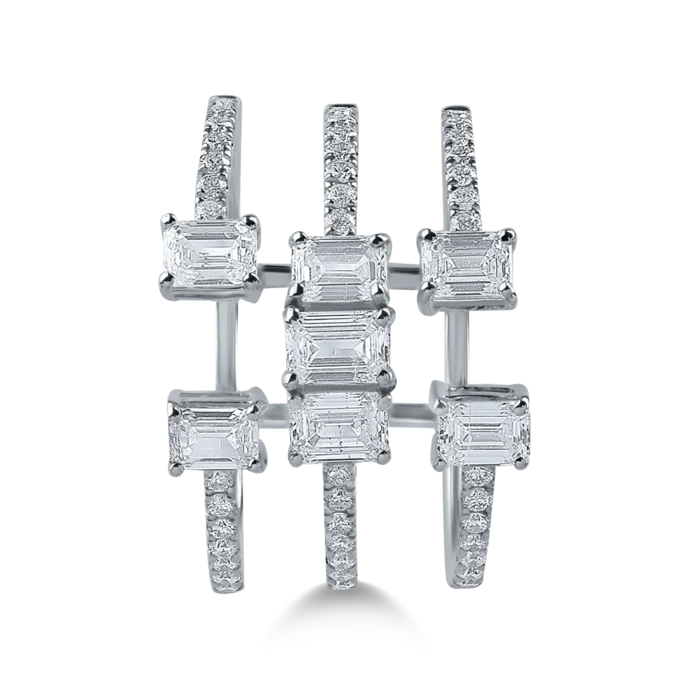 Inel din aur alb cu diamante baguette si rotunde de 1.66ct - imagine 2