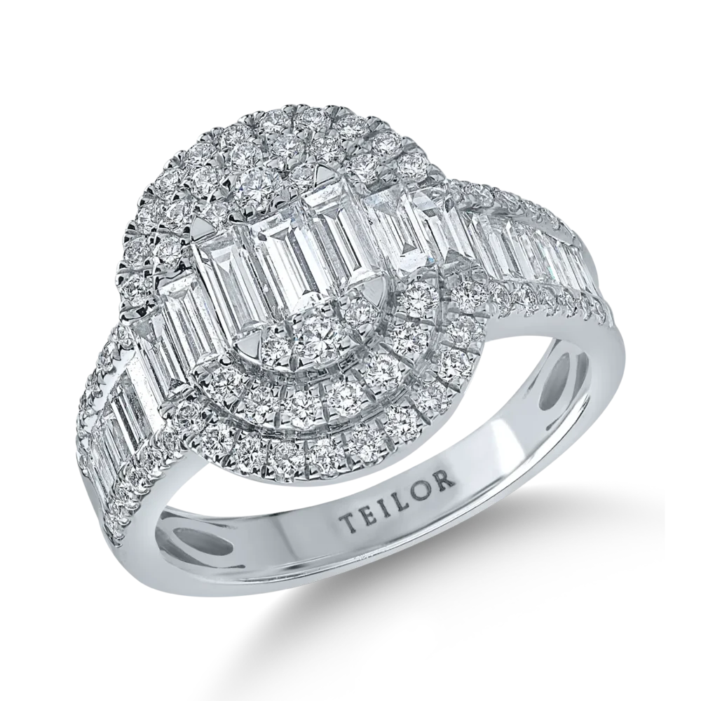 Inel din aur alb cu diamante baguette si rotunde de 1.6ct