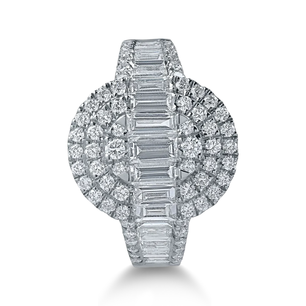 Inel din aur alb cu diamante baguette si rotunde de 1.6ct - imagine 2