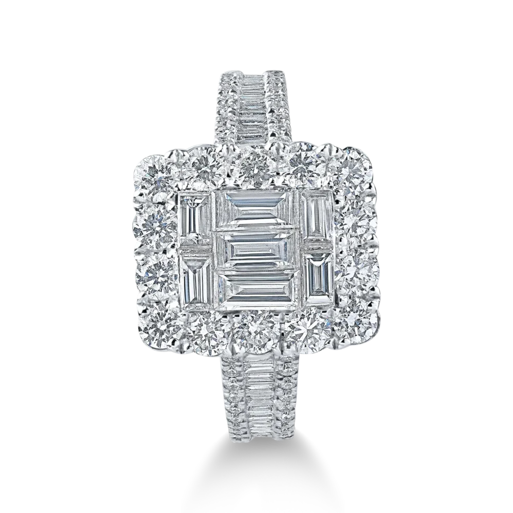 Inel din aur alb cu diamante baguette si rotunde de 1.6ct - imagine 2
