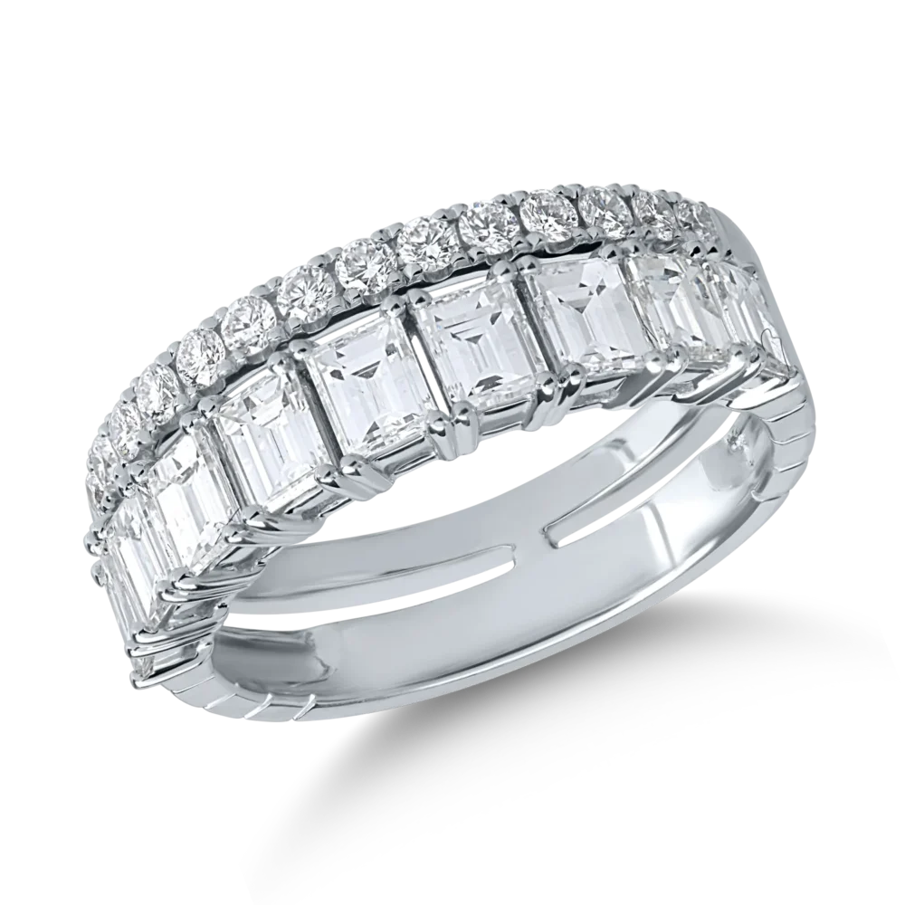 Inel din aur alb cu diamante baguette si rotunde de 1.79ct