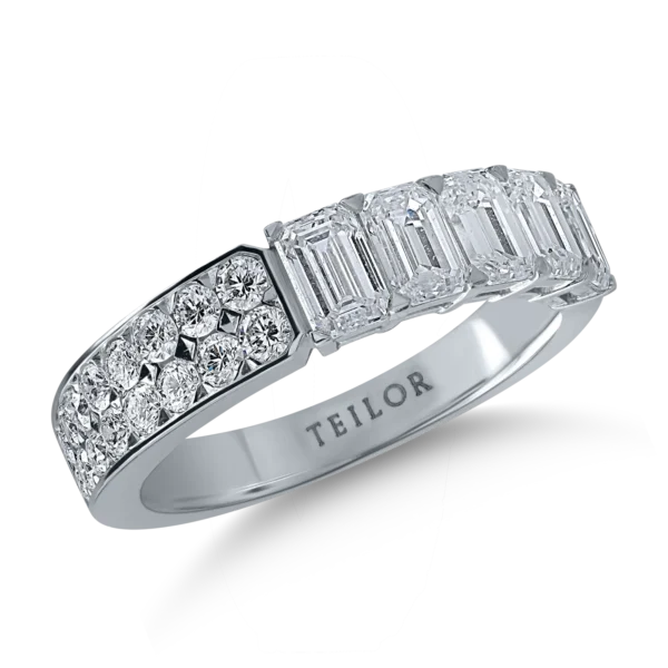 Inel din aur alb cu diamante emerald si rotunde de 1.95ct