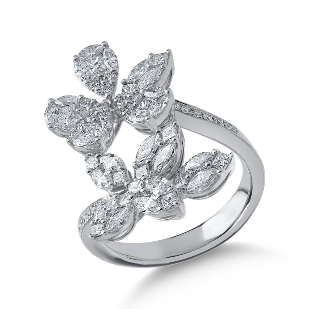 Inel din aur alb cu diamante princess, marquise si rotunde de 1.97ct