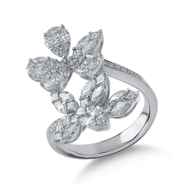 Inel din aur alb cu diamante princess, marquise si rotunde de 1.97ct