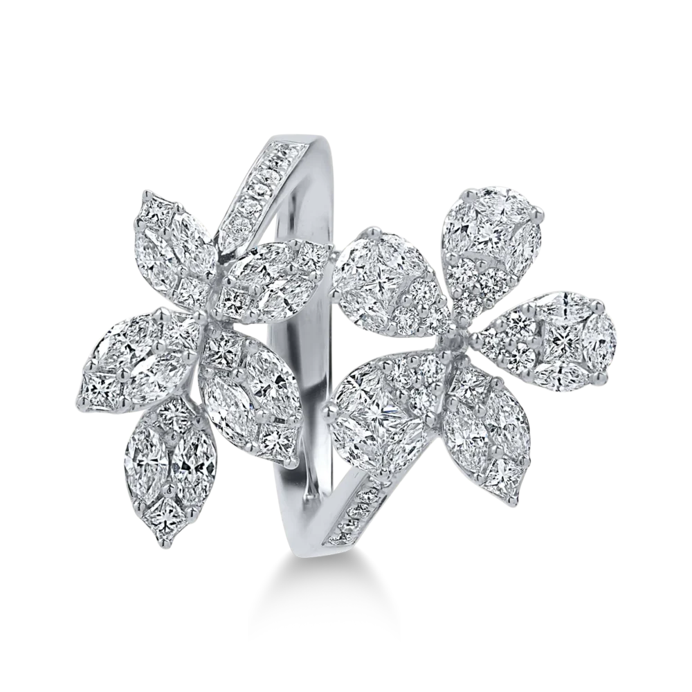 Inel din aur alb cu diamante princess, marquise si rotunde de 1.97ct - imagine 2