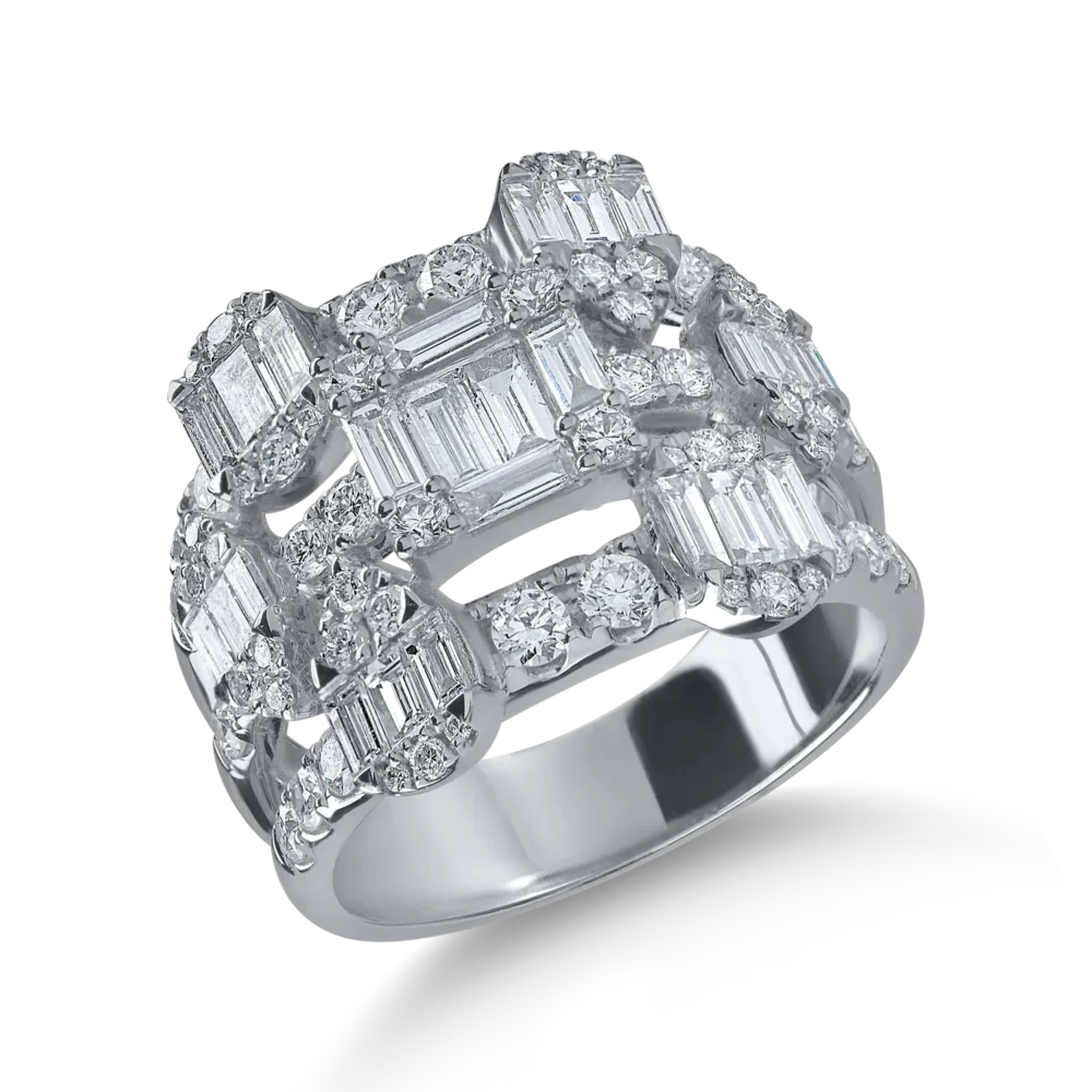 Inel din aur alb cu diamante baguette si rotunde de 2.17ct