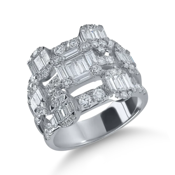 Inel din aur alb cu diamante baguette si rotunde de 2.17ct