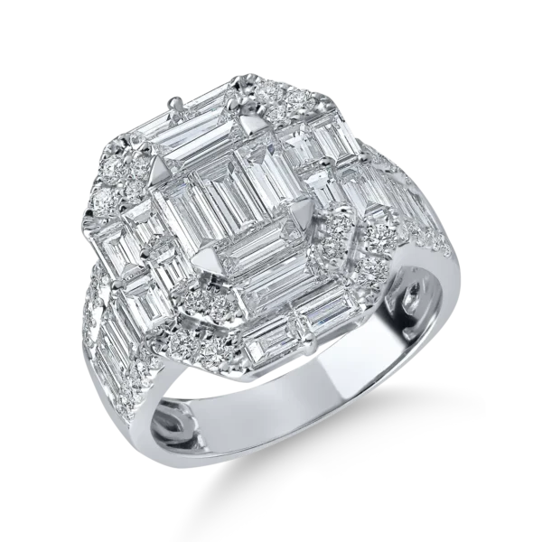 Inel din aur alb cu diamante baguette si rotunde de 2.6ct