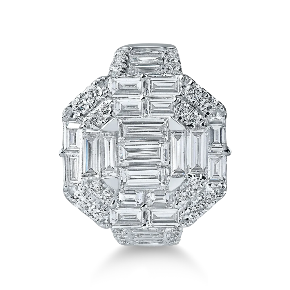 Inel din aur alb cu diamante baguette si rotunde de 2.6ct - imagine 2