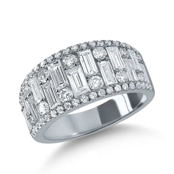 Inel din aur alb cu diamante baguette si rotunde de 2ct