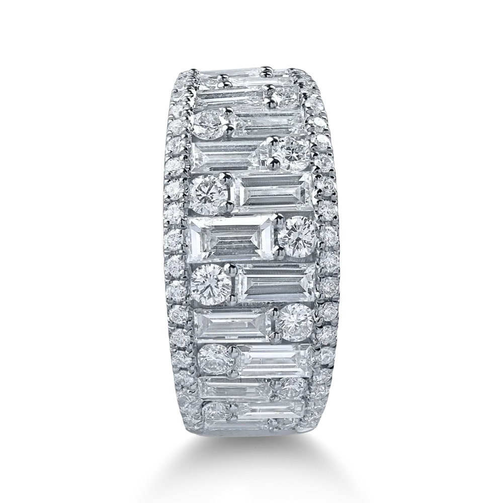 Inel din aur alb cu diamante baguette si rotunde de 2ct - imagine 2