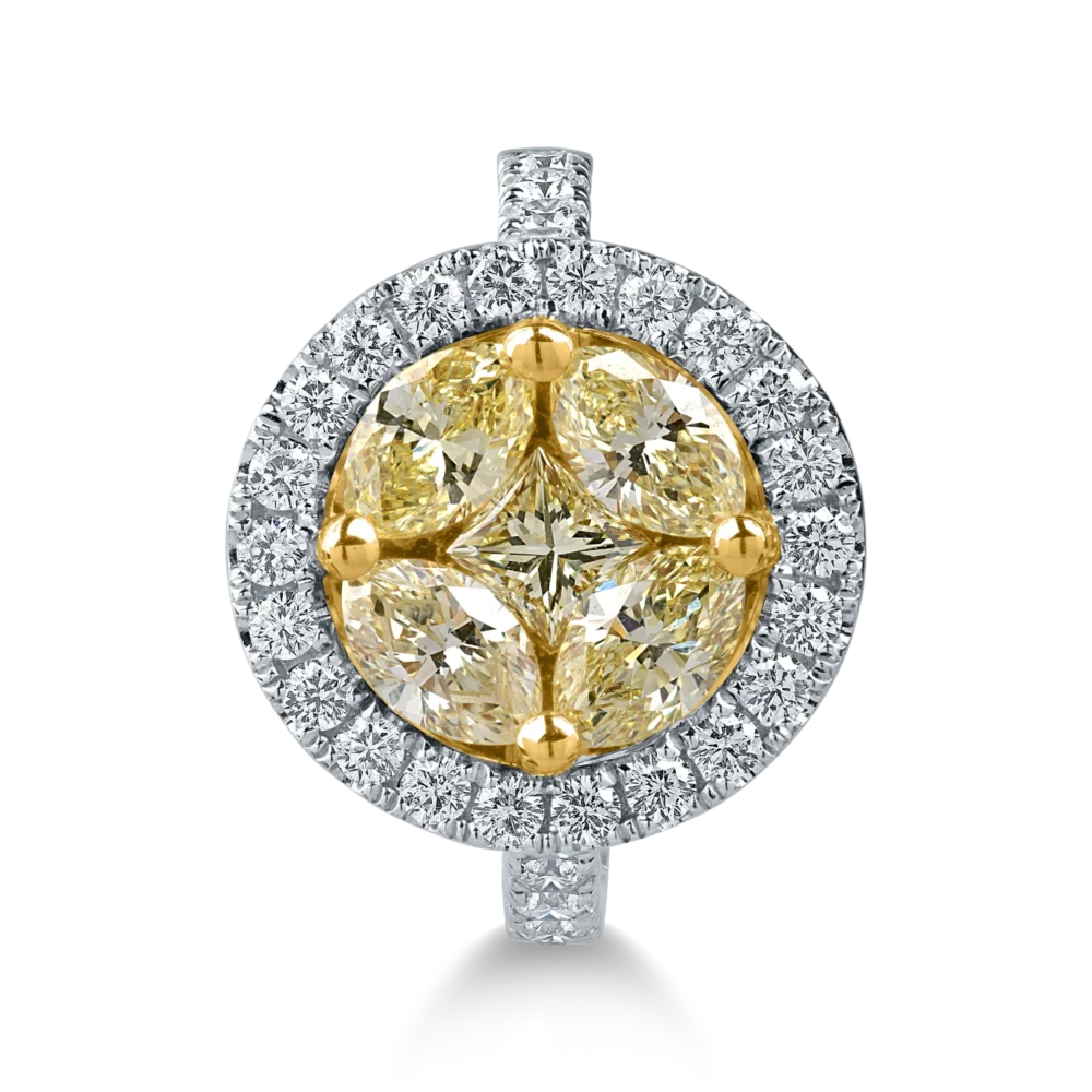 Inel din aur alb cu diamante galbene princess si marquise si diamante incolore de 2.4ct - imagine 2