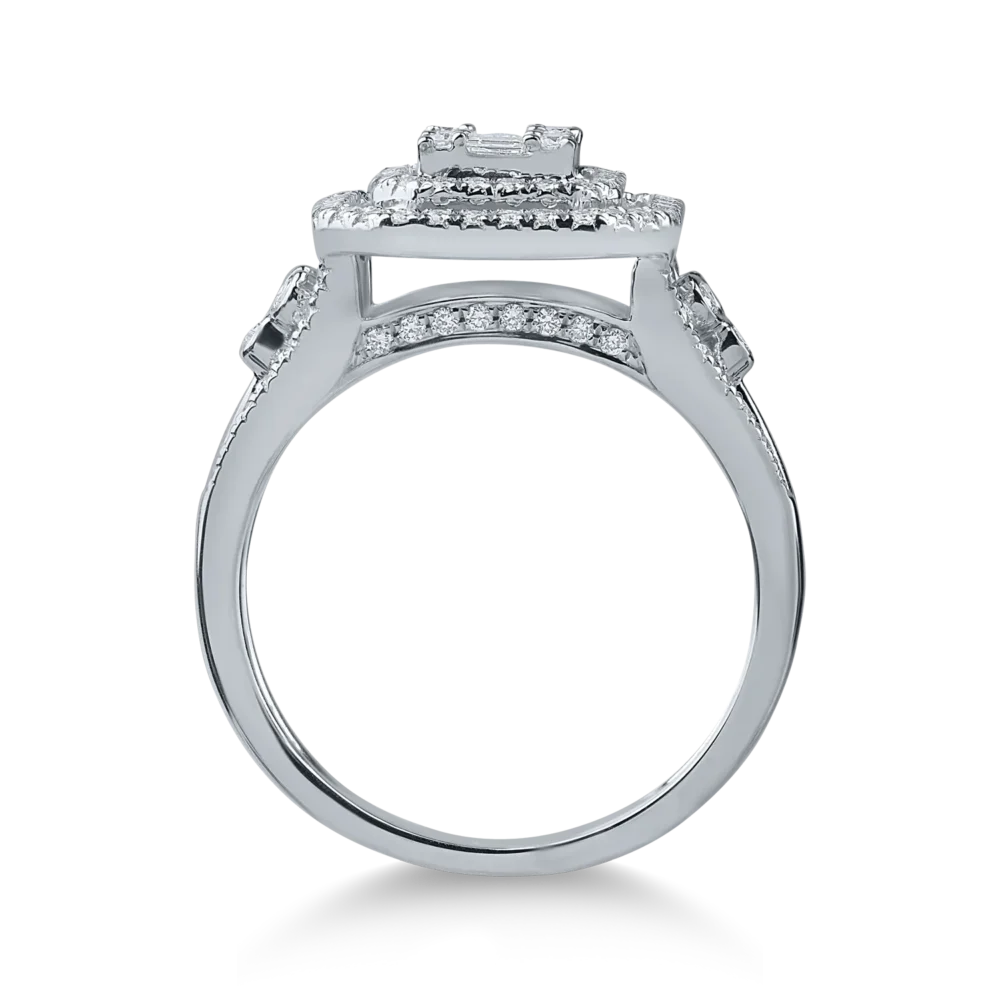 Inel geometric din aur alb cu diamante baguette si rotunde de 0.7ct - imagine 2