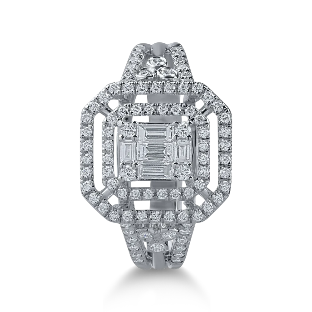 Inel geometric din aur alb cu diamante baguette si rotunde de 0.7ct - imagine 3