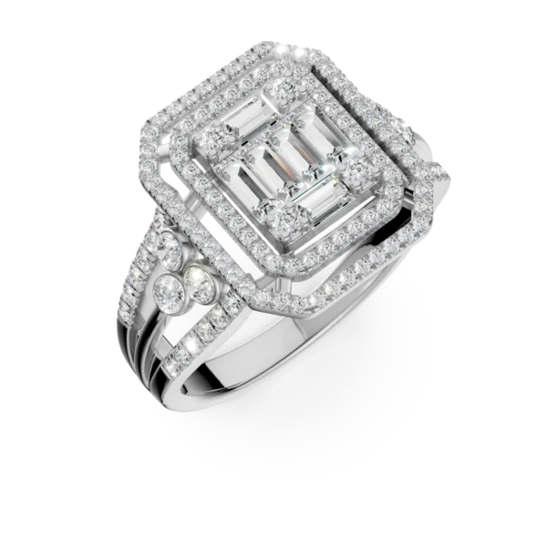 Inel din aur alb cu diamante microsetting baguette si rotunde de 0.7ct