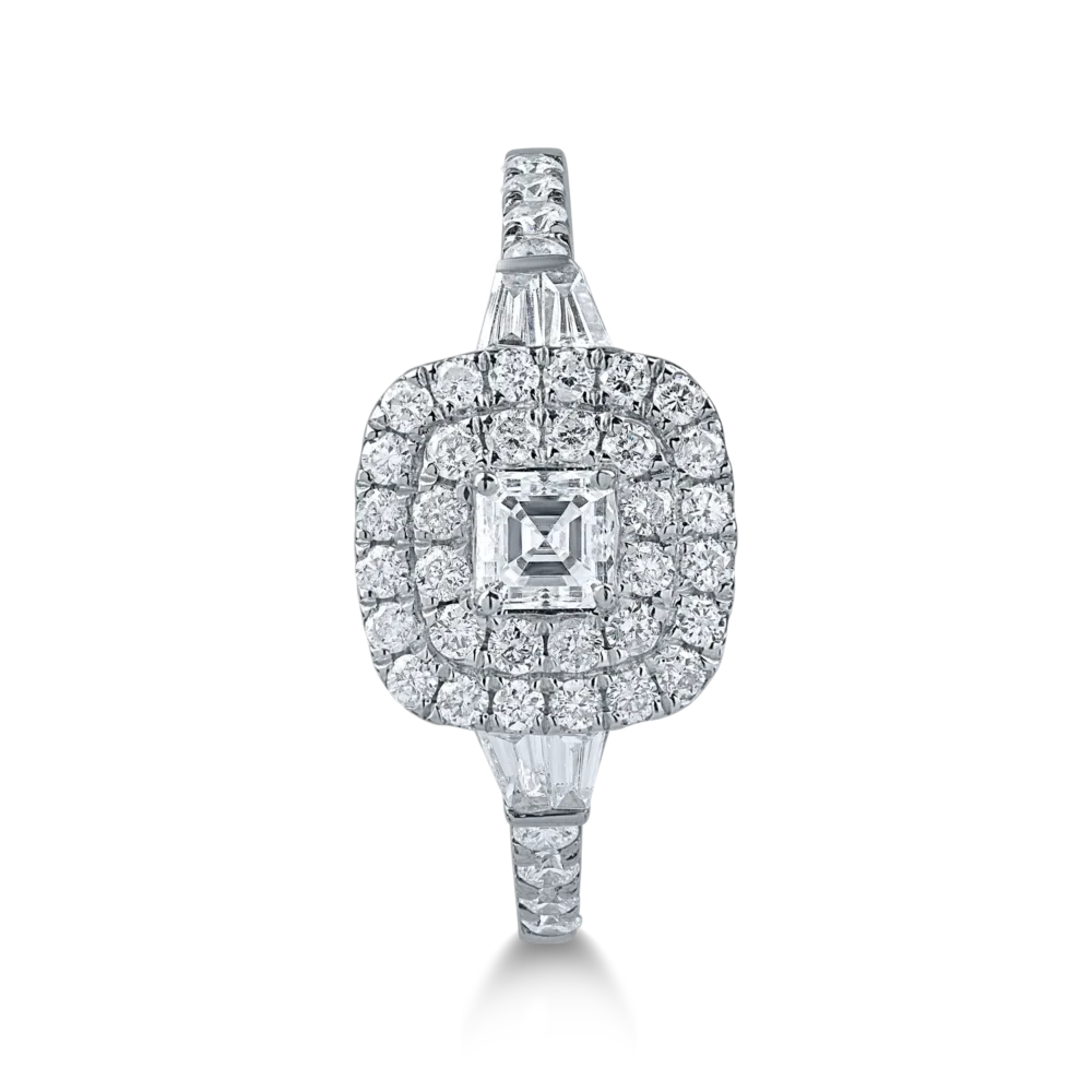 Inel din aur alb cu diamante microsetting assher, baguette si rotunde de 0.94ct - imagine 2