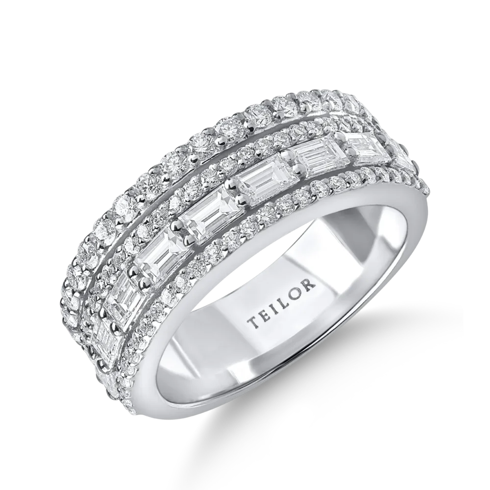 Inel din aur alb cu diamante microsetting baguette si round de 1.3ct