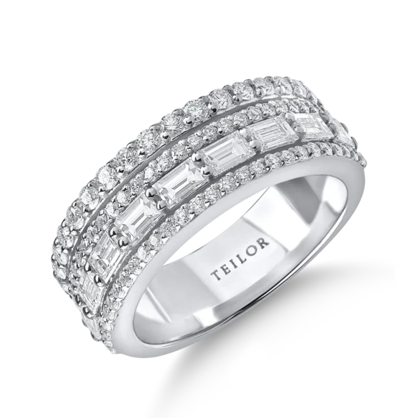 Inel din aur alb cu diamante microsetting baguette si round de 1.3ct