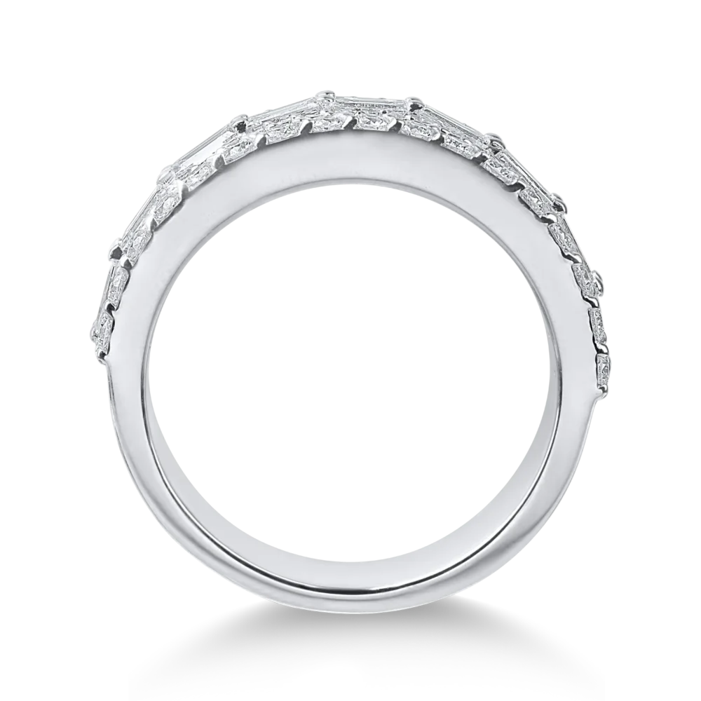 Inel din aur alb cu diamante microsetting baguette si round de 1.3ct - imagine 2