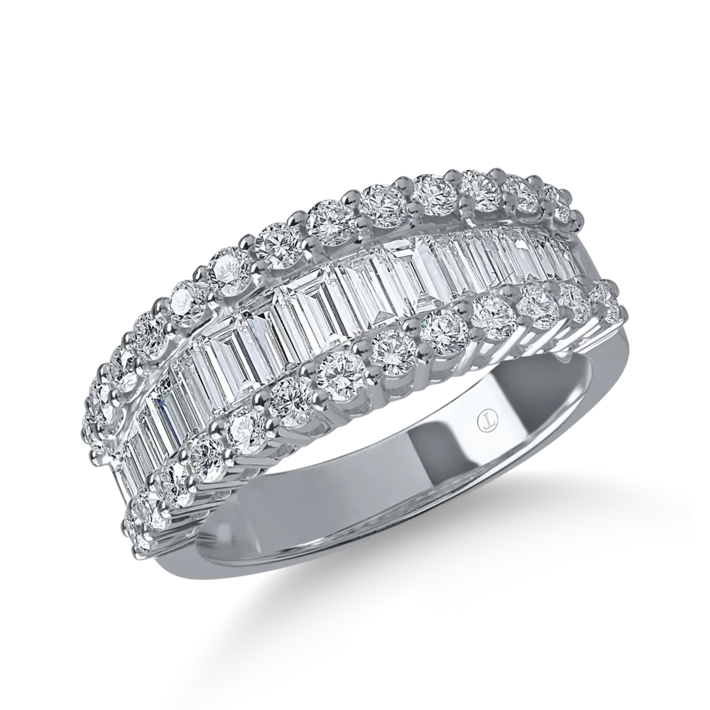 Inel din aur alb cu diamante microsetting baguette si rotunde de 1.7ct