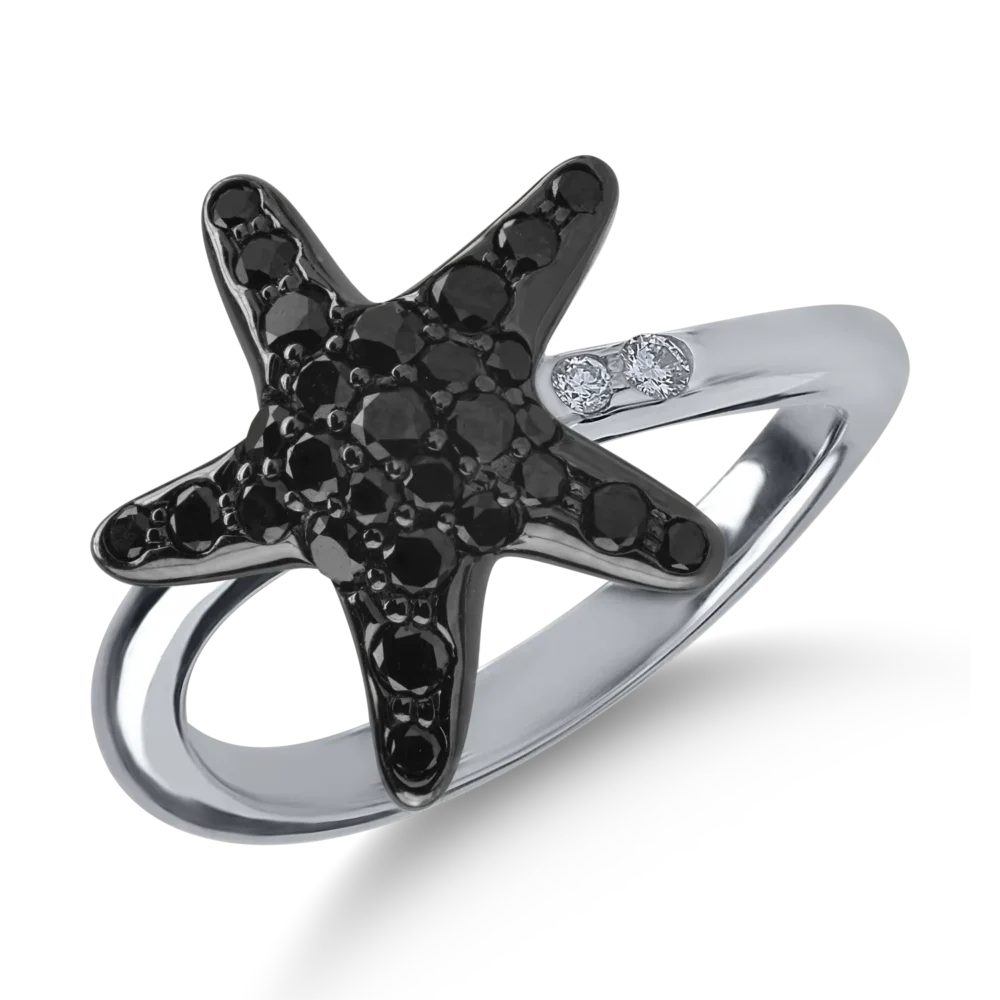 Inel din aur alb cu diamante negre de 0.59ct si diamante transparente de 0.03ct