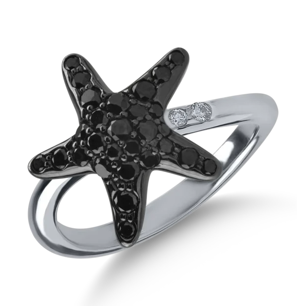 Inel din aur alb cu diamante negre de 0.59ct si diamante transparente de 0.03ct