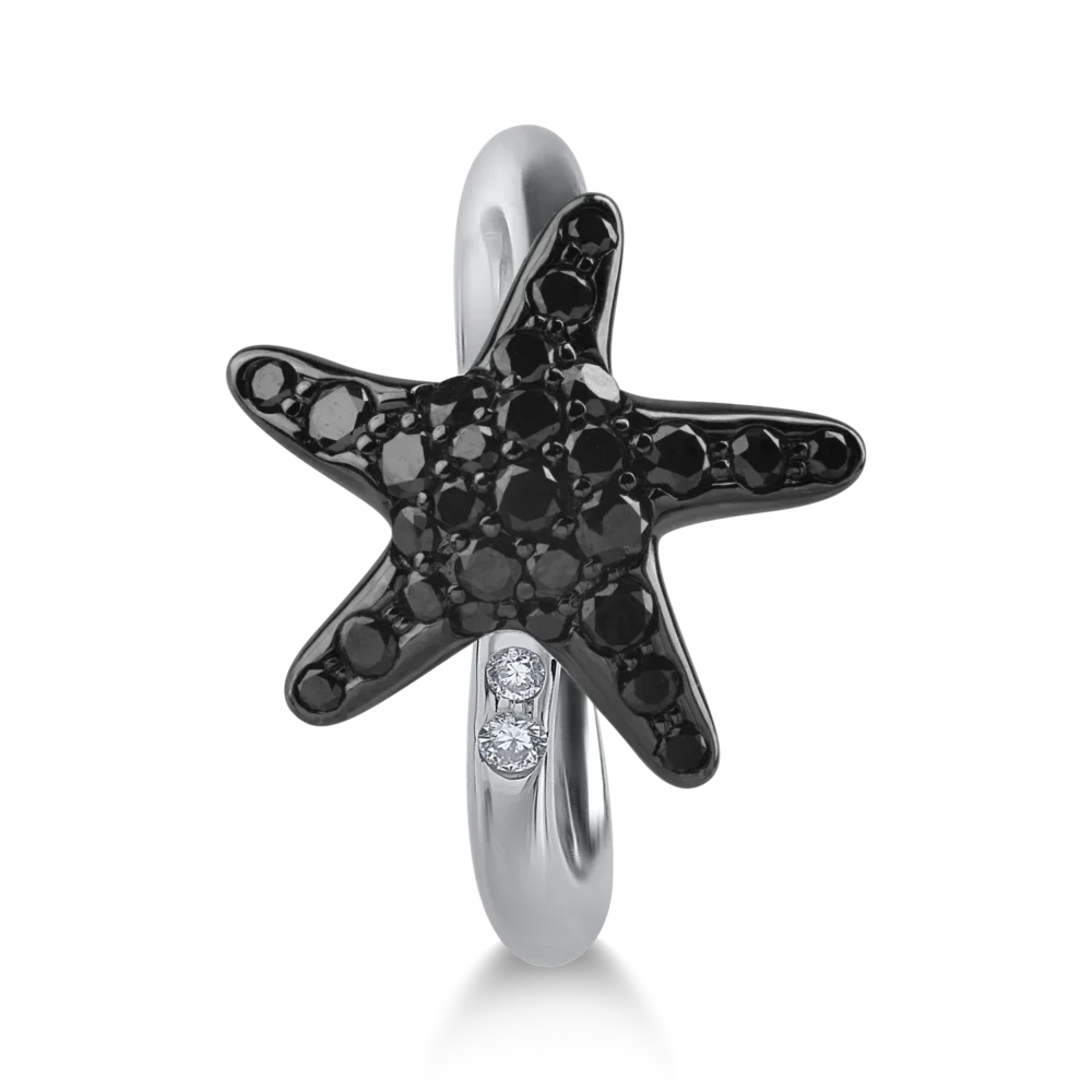 Inel din aur alb cu diamante negre de 0.59ct si diamante transparente de 0.03ct - imagine 2