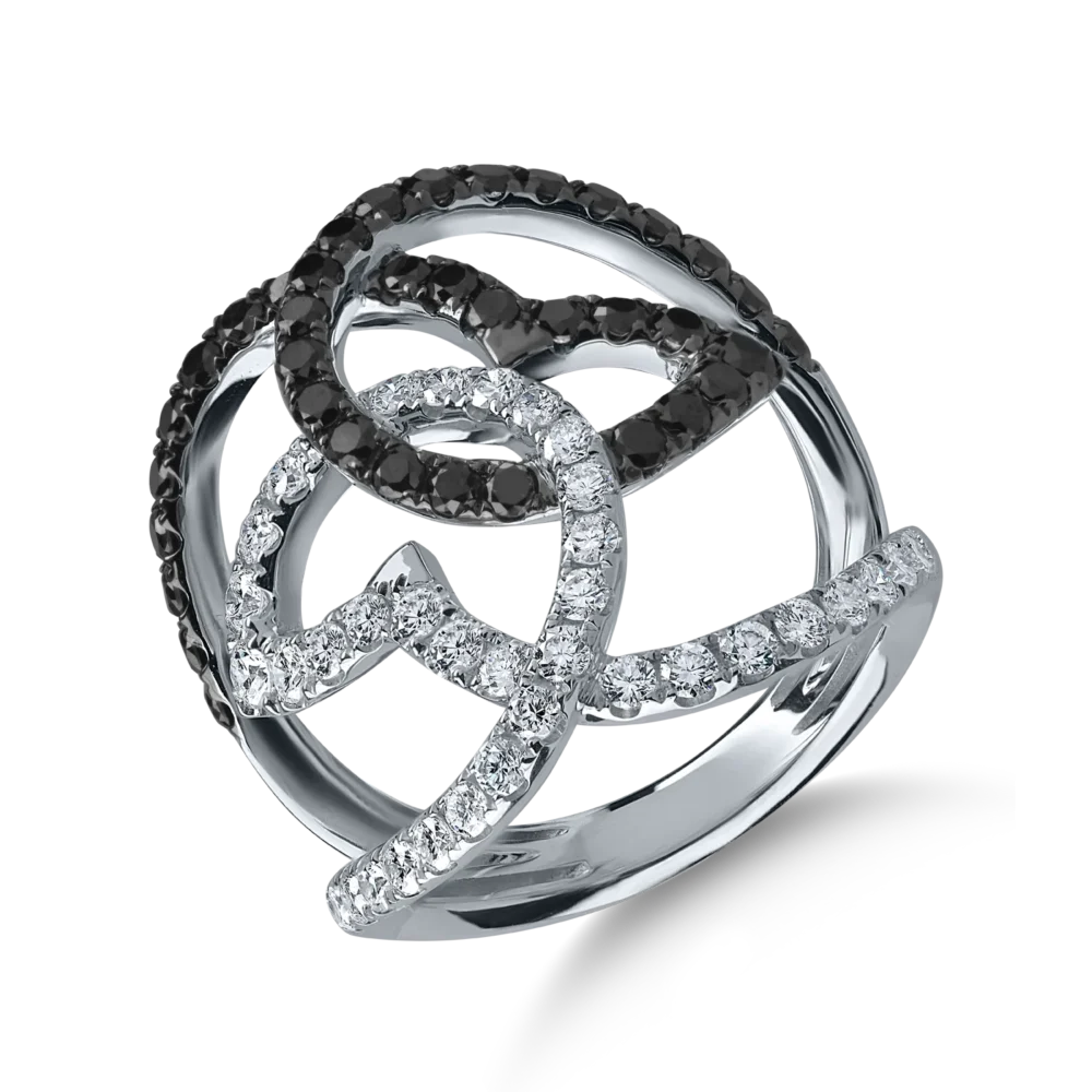 Inel din aur alb cu diamante negre de 0.8ct si diamante incolore de 0.7ct