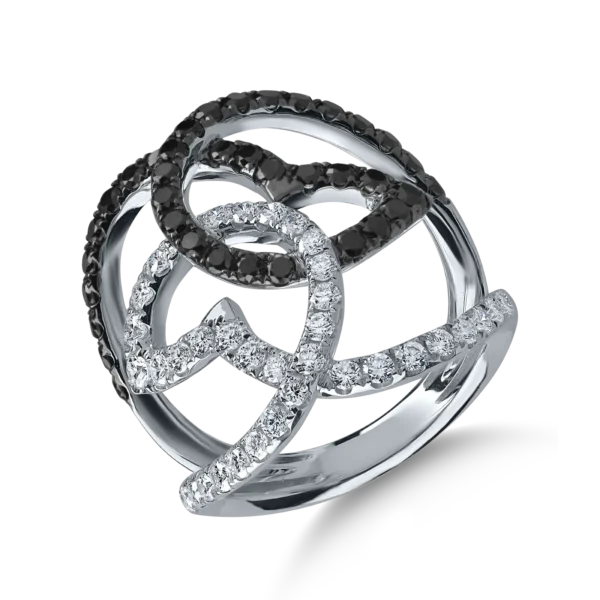 Inel din aur alb cu diamante negre de 0.8ct si diamante incolore de 0.7ct