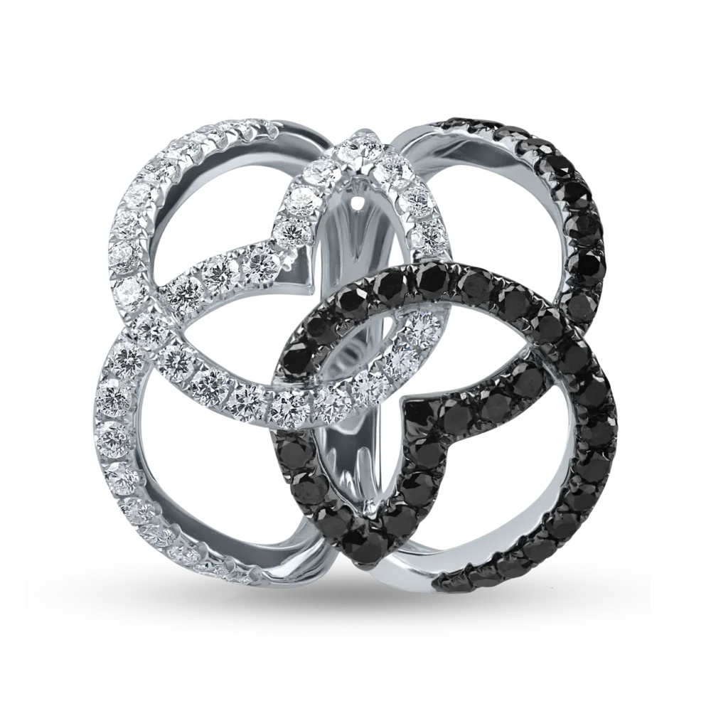 Inel din aur alb cu diamante negre de 0.8ct si diamante incolore de 0.7ct - imagine 2