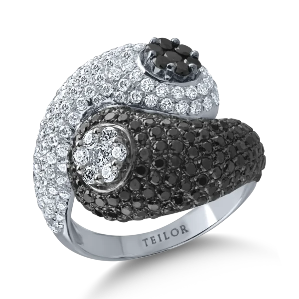 Inel din aur alb cu diamante negre de 1.62ct si diamante transparente de 1.5ct