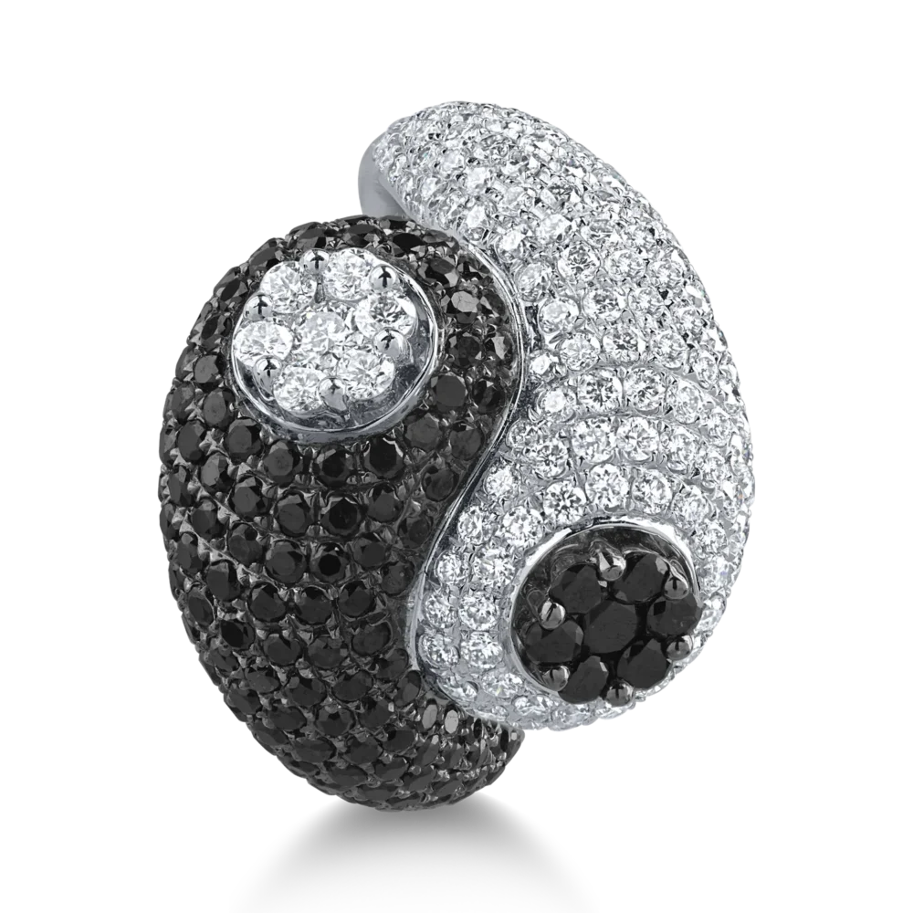 Inel din aur alb cu diamante negre de 1.62ct si diamante transparente de 1.5ct - imagine 2