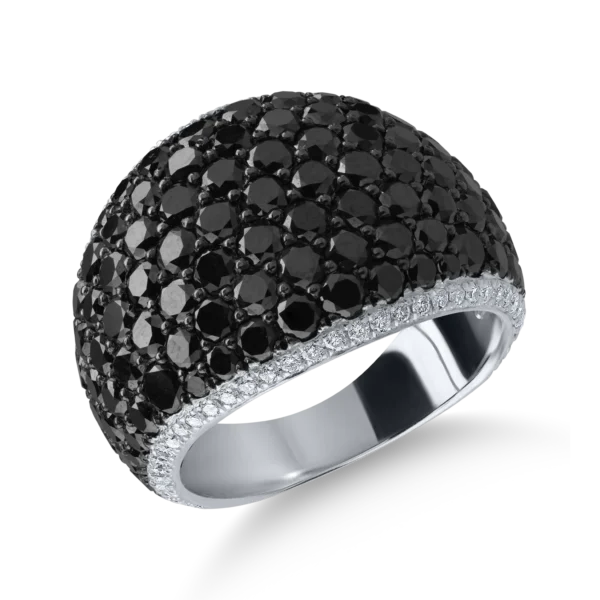 Inel din aur alb cu diamante negre de 4.6ct si diamante transparente de 0.27ct