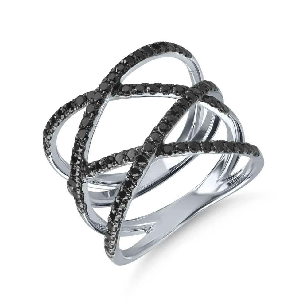 Inel din aur alb cu diamante negre microsetting de 0.7ct