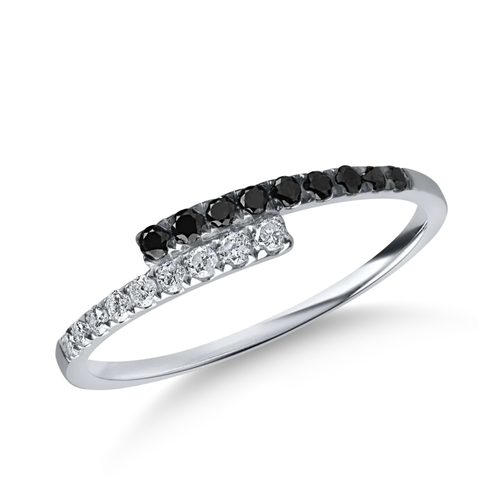 Inel din aur alb cu diamante negre si incolore de 0.2ct