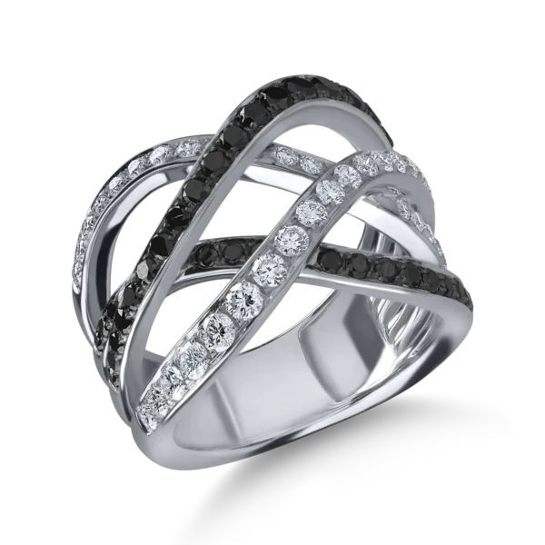 Inel din aur alb cu diamante negre si incolore de 1.1ct