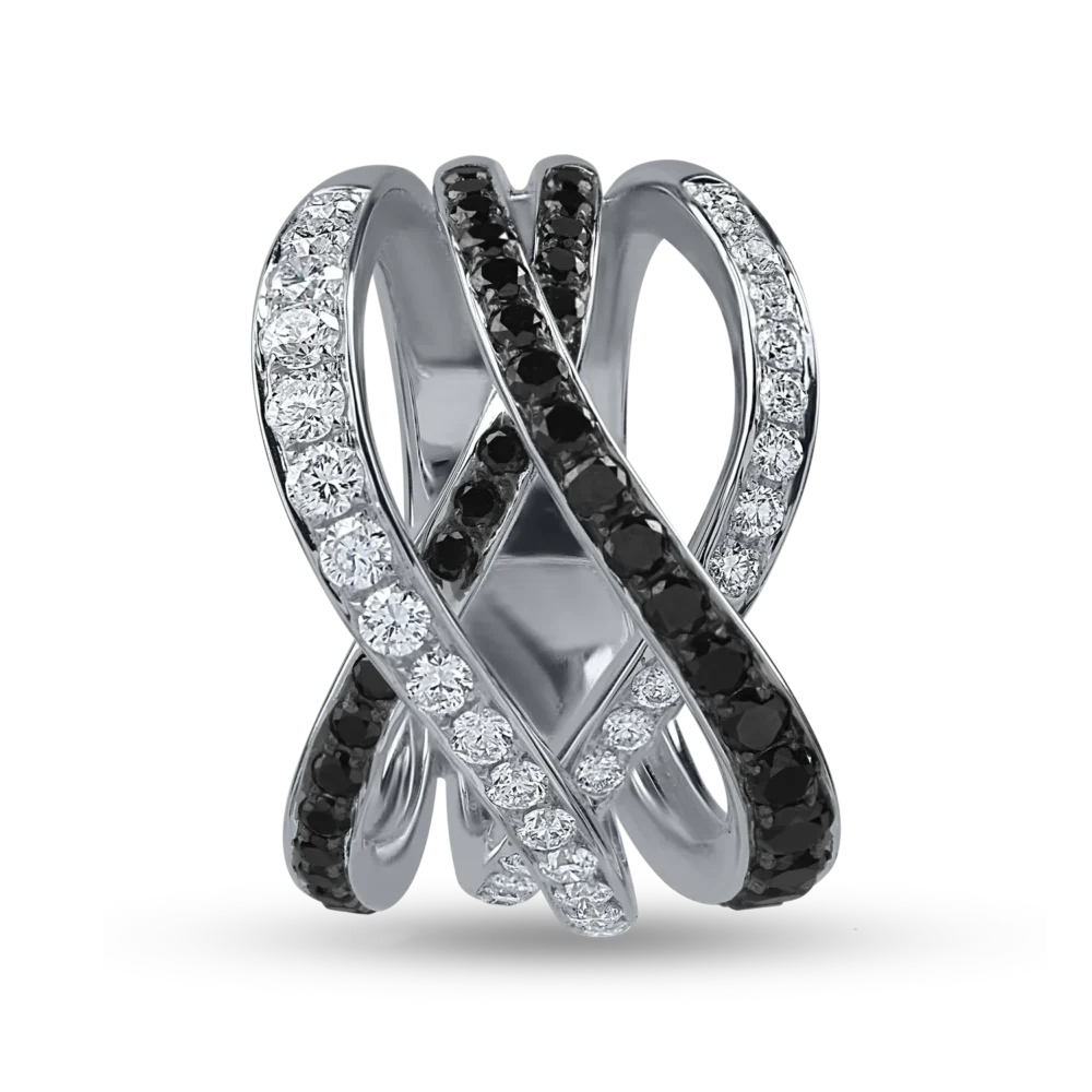 Inel din aur alb cu diamante negre si incolore de 1.1ct - imagine 2
