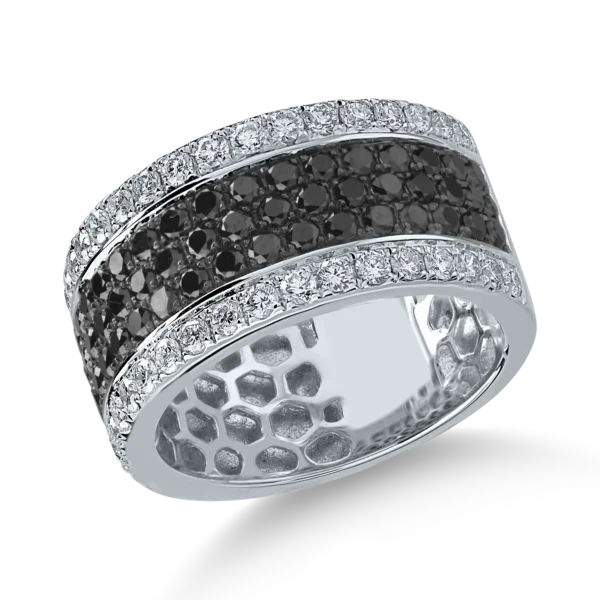 Inel din aur alb cu diamante negre si incolore de 1.8ct