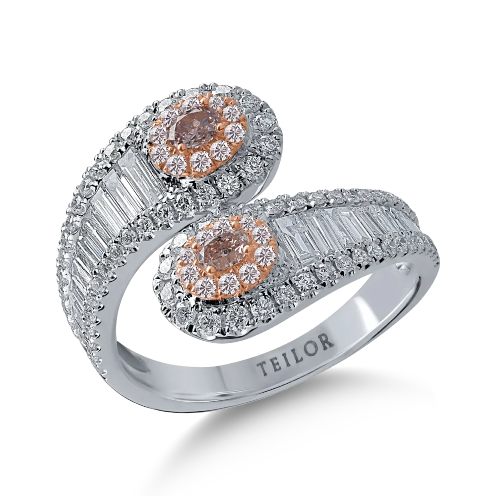 Inel din aur alb cu diamante roz de 0.3ct si diamante incolore de 1.2ct