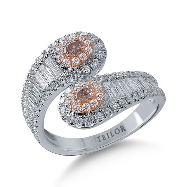 Inel din aur alb cu diamante roz de 0.3ct si diamante incolore de 1.2ct