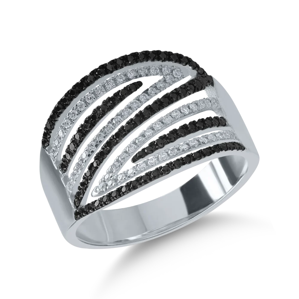 Inel din aur alb cu diamante transparente de 0.19ct si diamante negre de 0.24ct