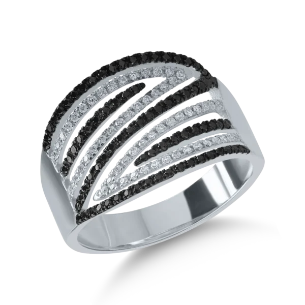 Inel din aur alb cu diamante transparente de 0.19ct si diamante negre de 0.24ct