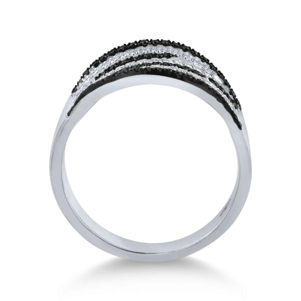 Inel din aur alb cu diamante transparente de 0.19ct si diamante negre de 0.24ct - imagine 2