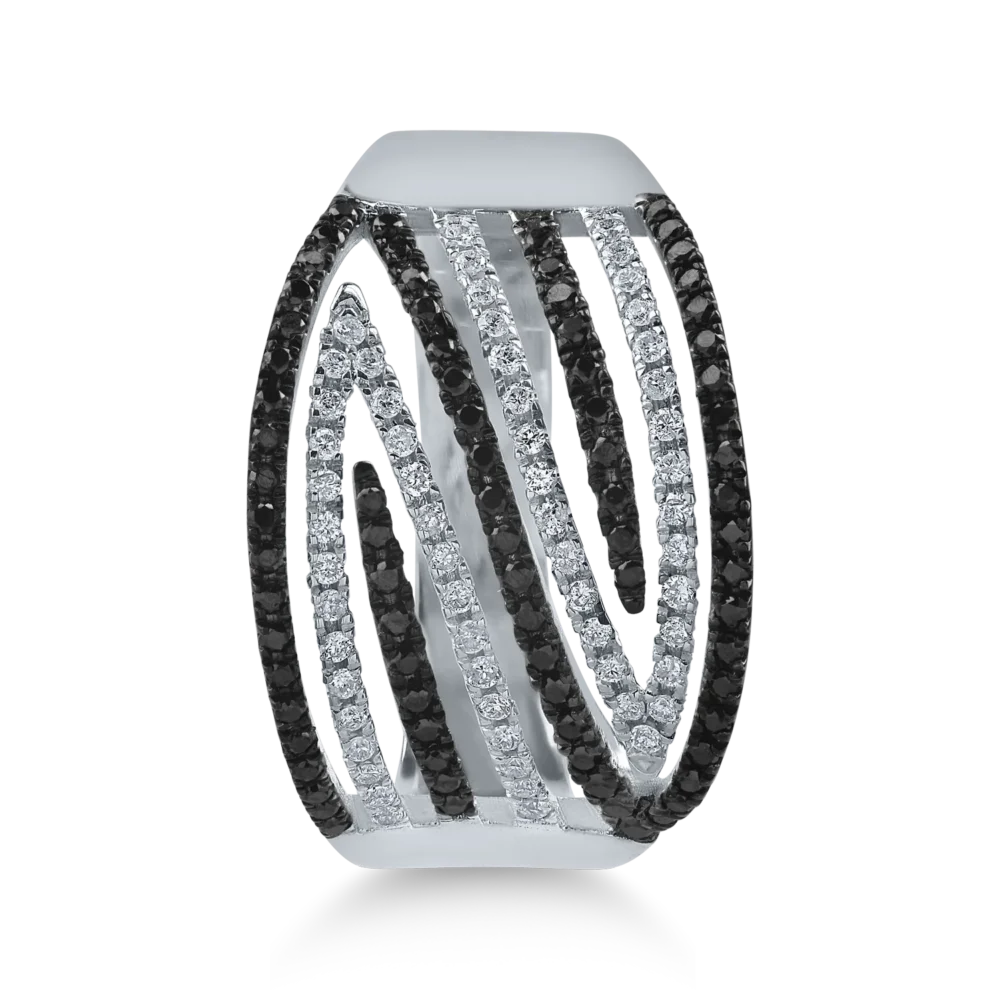 Inel din aur alb cu diamante transparente de 0.19ct si diamante negre de 0.24ct - imagine 3