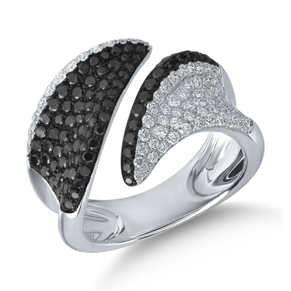 Inel din aur alb cu diamante transparente de 0.62ct si diamante negre de 0.8ct