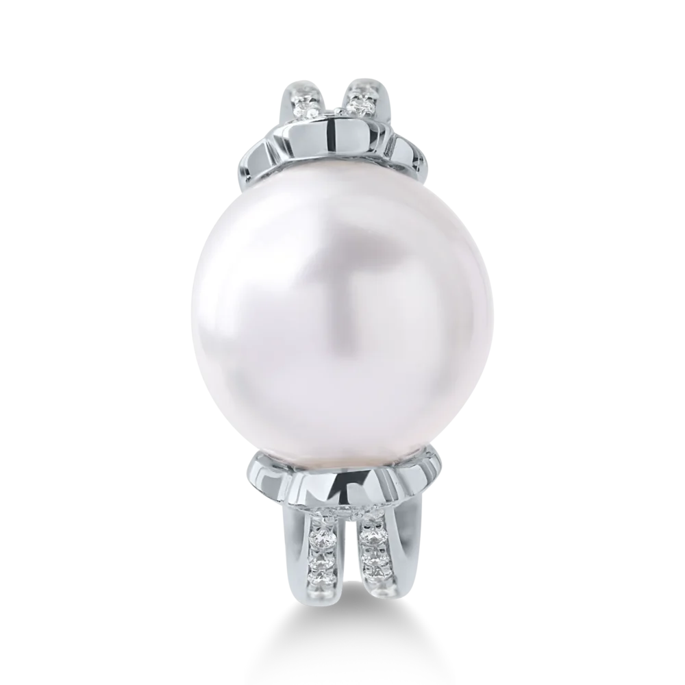 Inel din aur alb cu perla australiana de 12.09ct si diamante de 0.82ct - imagine 3