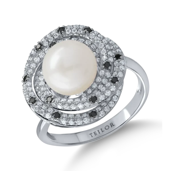 Inel din aur alb cu perla de cultura de 4.7ct si diamante de 0.8ct