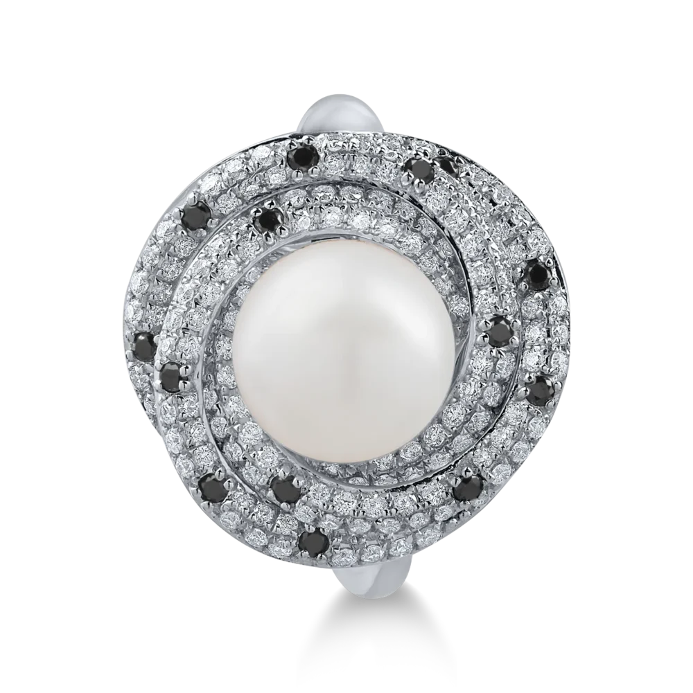 Inel din aur alb cu perla de cultura de 4.7ct si diamante de 0.8ct - imagine 2