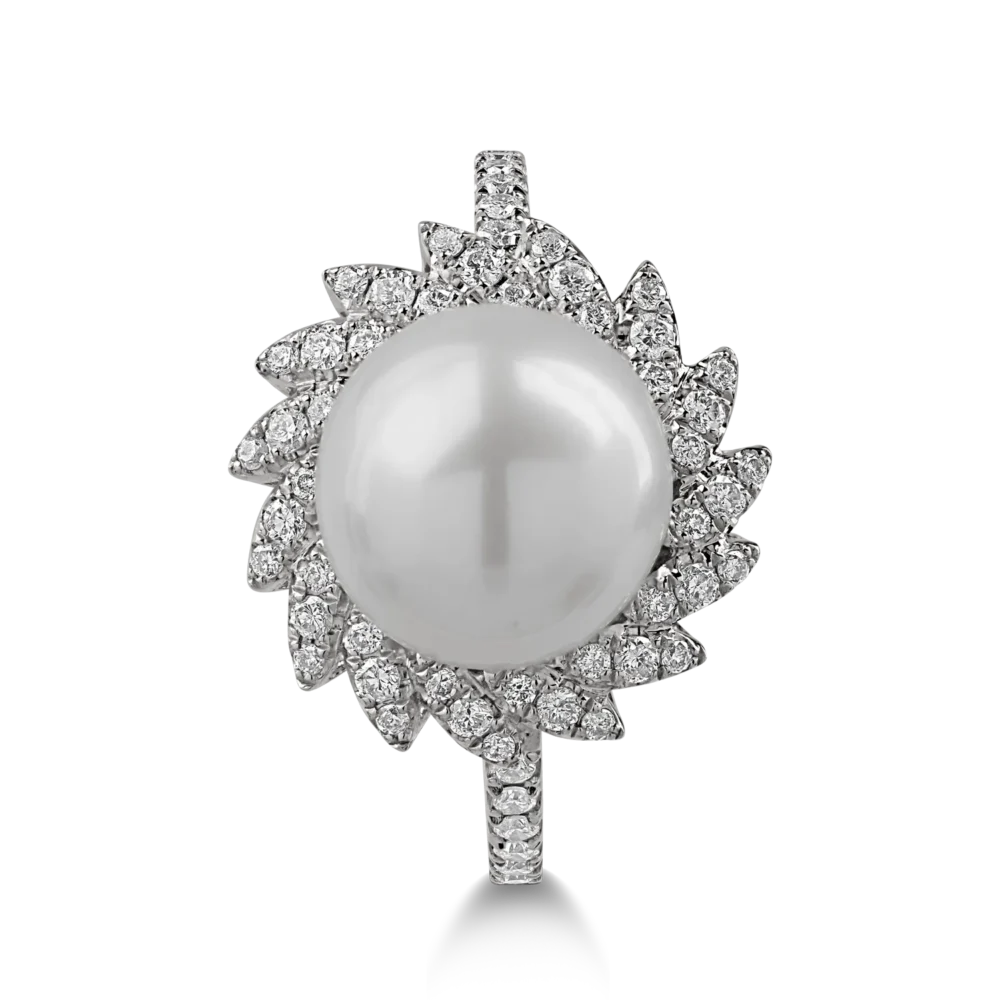 Inel din aur alb cu perla de cultura de 6.4ct si diamante de 0.3ct - imagine 2