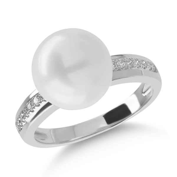 Inel din aur alb cu perla de cultura de 7.5ct si diamante de 0.11ct